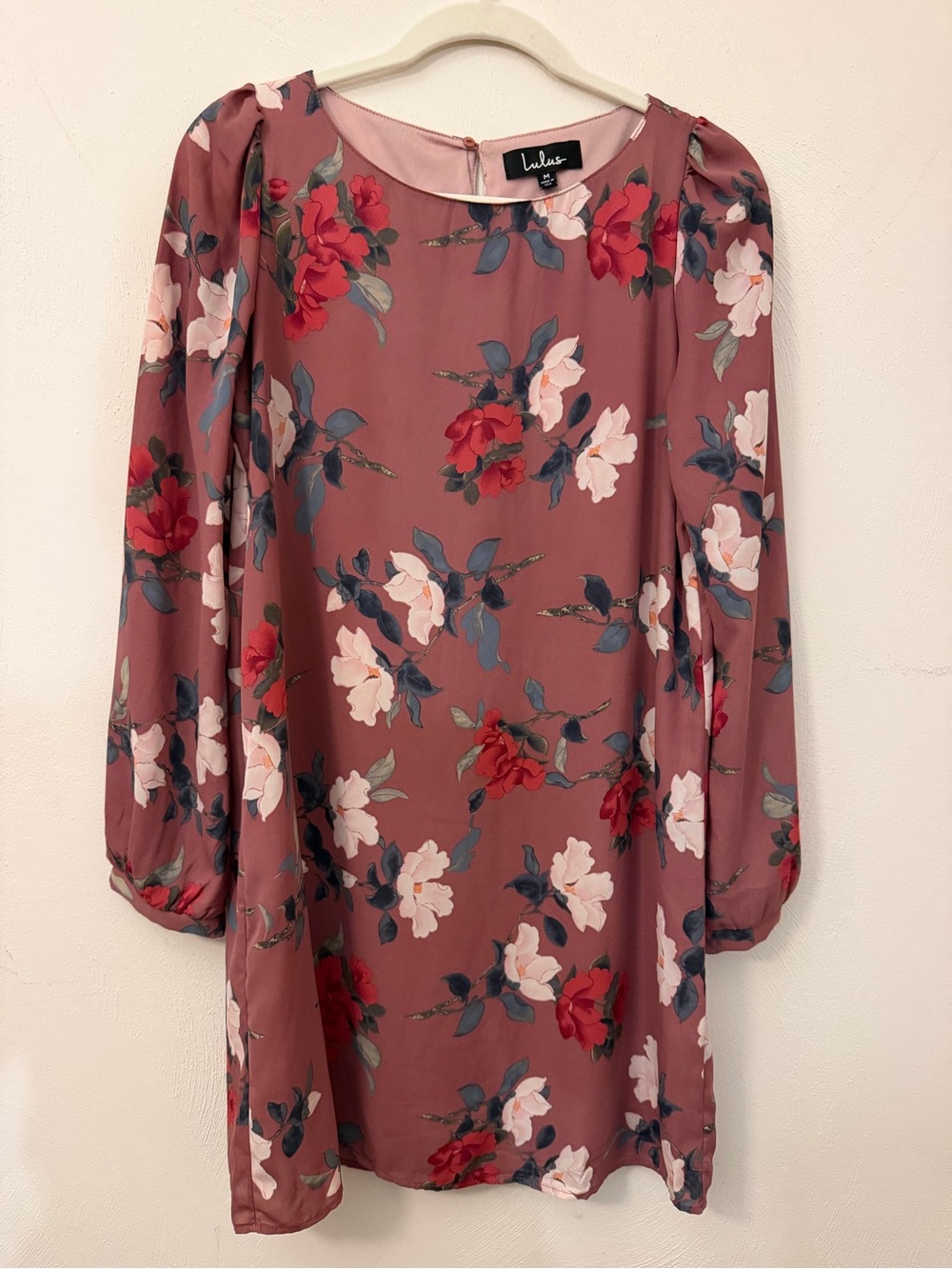 Lulu's Rose-Mauve Floral Long-Sleeve Shift Dress